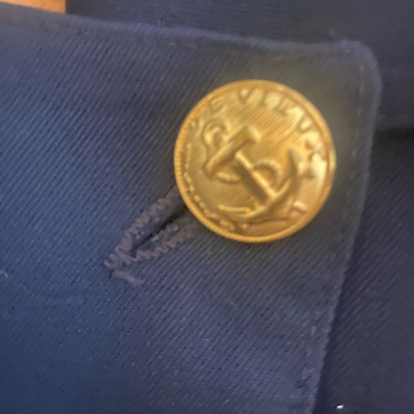 VINTAGE 90’s Talbots Navy Wool Gold Buttons Classic Trench Coat Sz 14 Petite - Picture 5 of 11